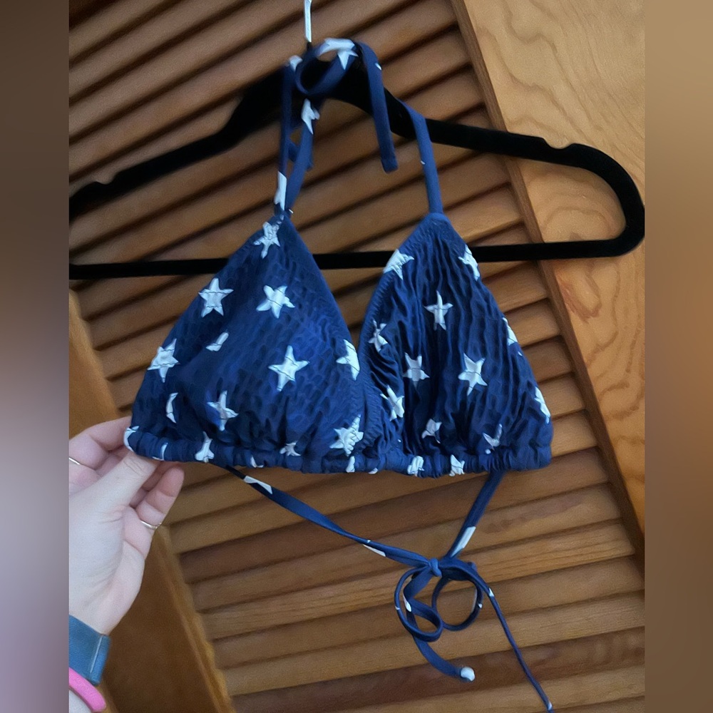 Old navy textured triangle string bikini top blue and white star design sz XL